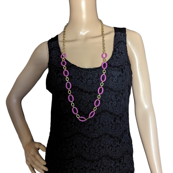 Vintage Estate Purple & Gold Long Oversize Link Chain Statement Necklace - Picture 3 of 7